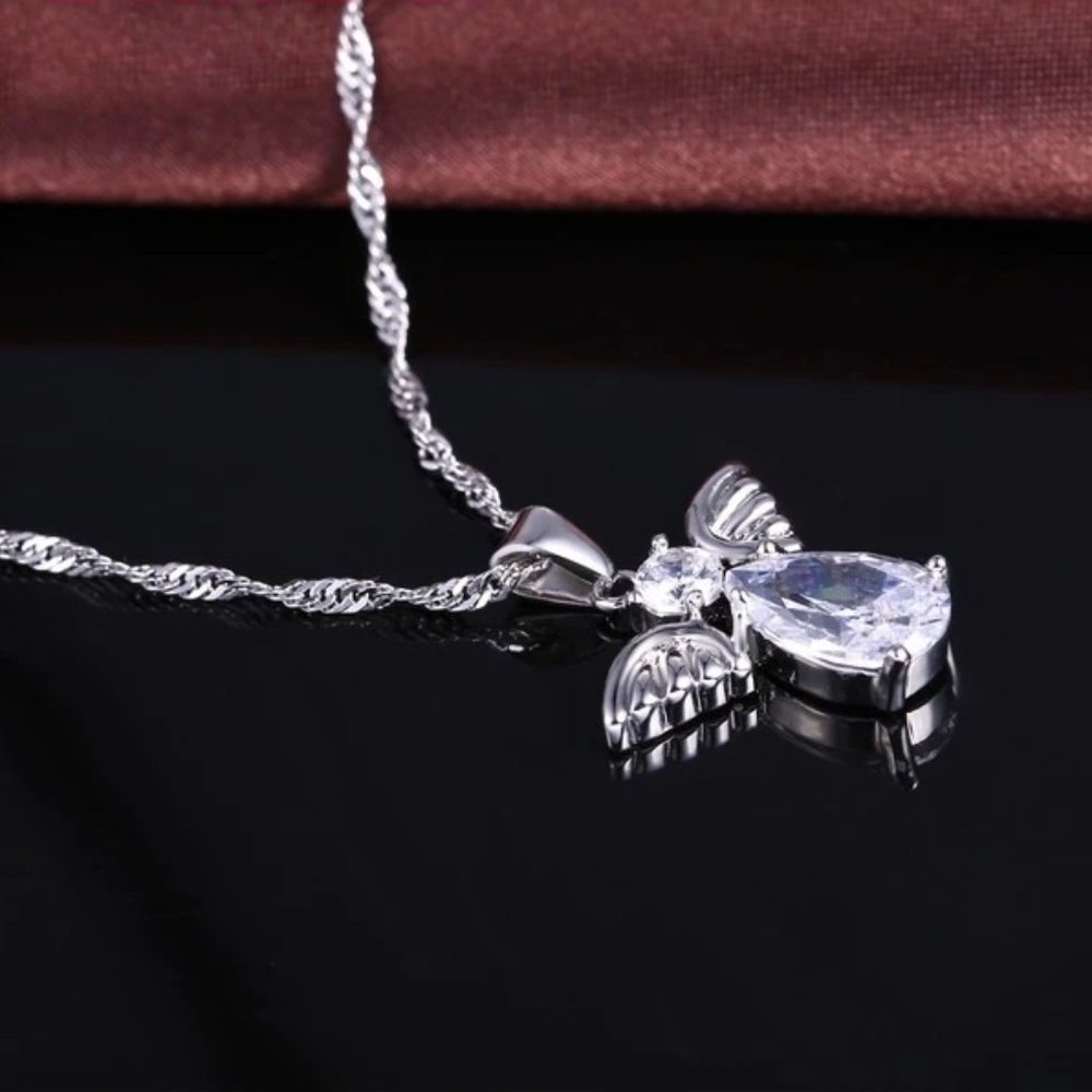 ⭐4pc Bundle Sale⭐ Diamond Angel Pendant And Earrings, w.18 Chain 925 Silver - Picture 4 of 7